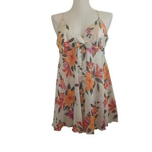 Victorias Secret Tropical Floral Babydoll Slip Dress Cream Orange Pink Medium